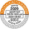 Prüfplakette geprüft nach DIN EN 15635. einjährig 28/29