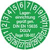 Prüfplakette - Lagereinrichtung geprüft - DIN EN 15635/DGUV Regel 108-007