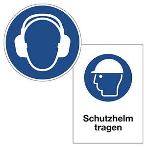 Gebotszeichen Gehör und Kopfschutz benutzen Kunststoff 200 mm 